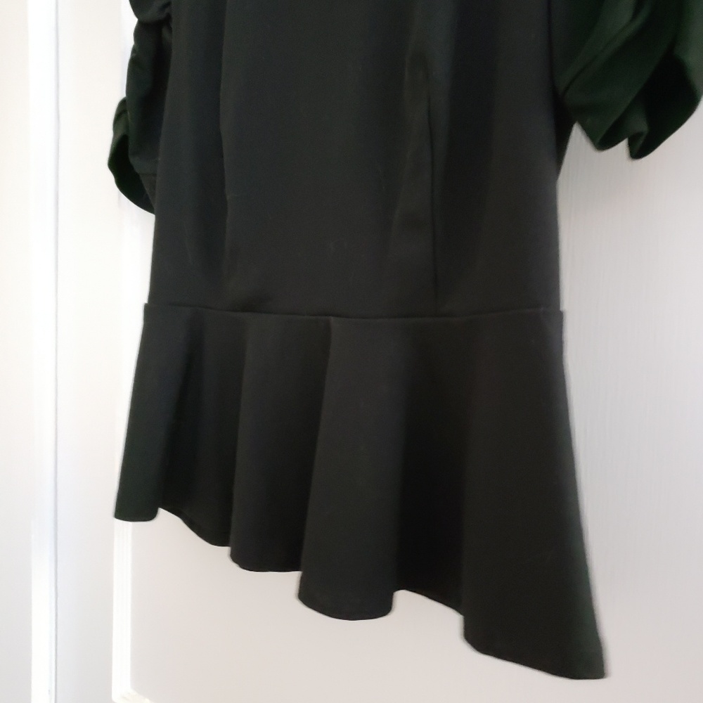 INC | PM black peplum top with puffy sleeves - Picture 2 of 8